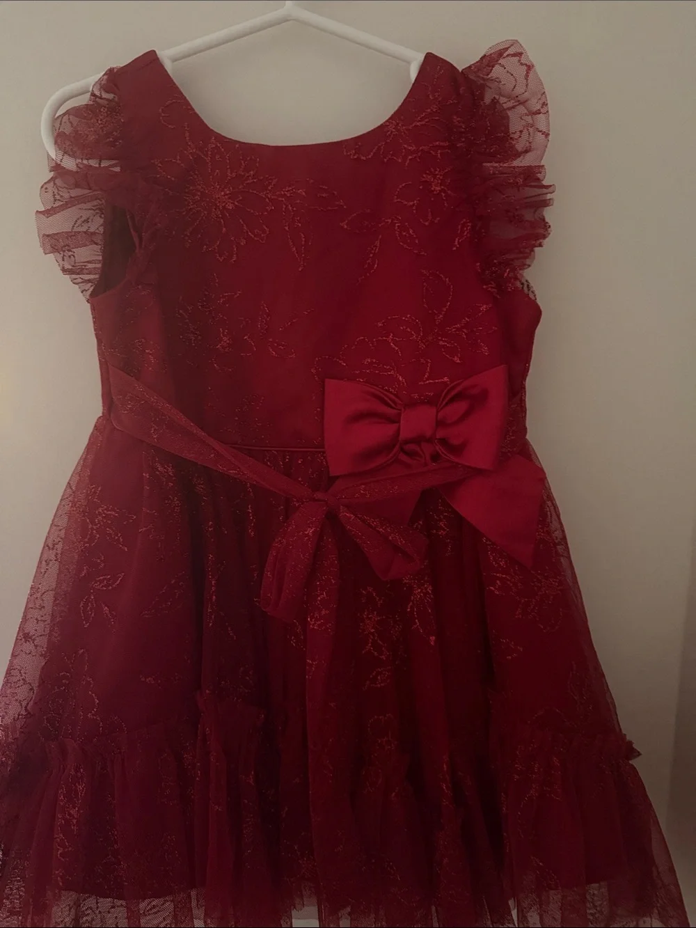 Girls Red Bow Tulle Party Dress